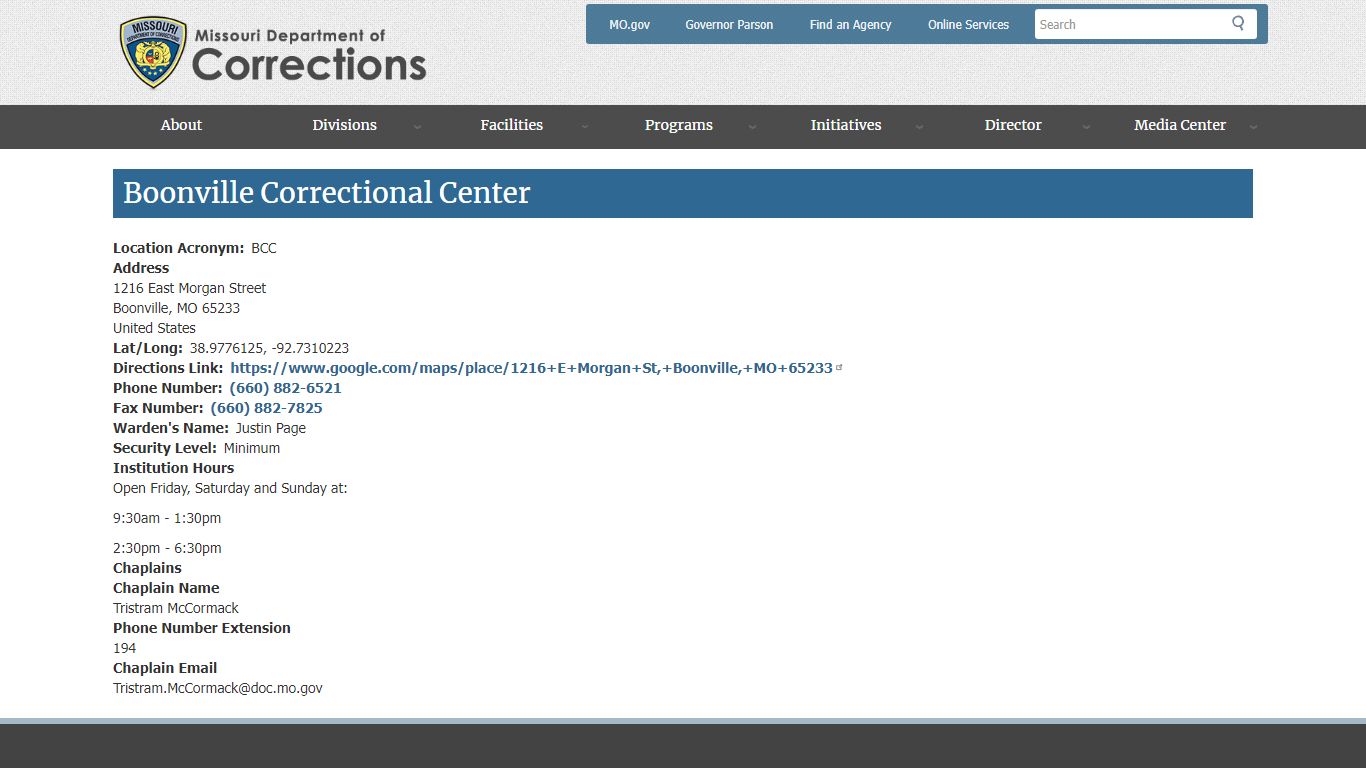 Boonville Correctional Center | Missouri Department of Corrections